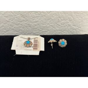 Coleman Co. Turquoise Pendant & Stud Earrings Set │ 12K Gold-Plated + Sterling